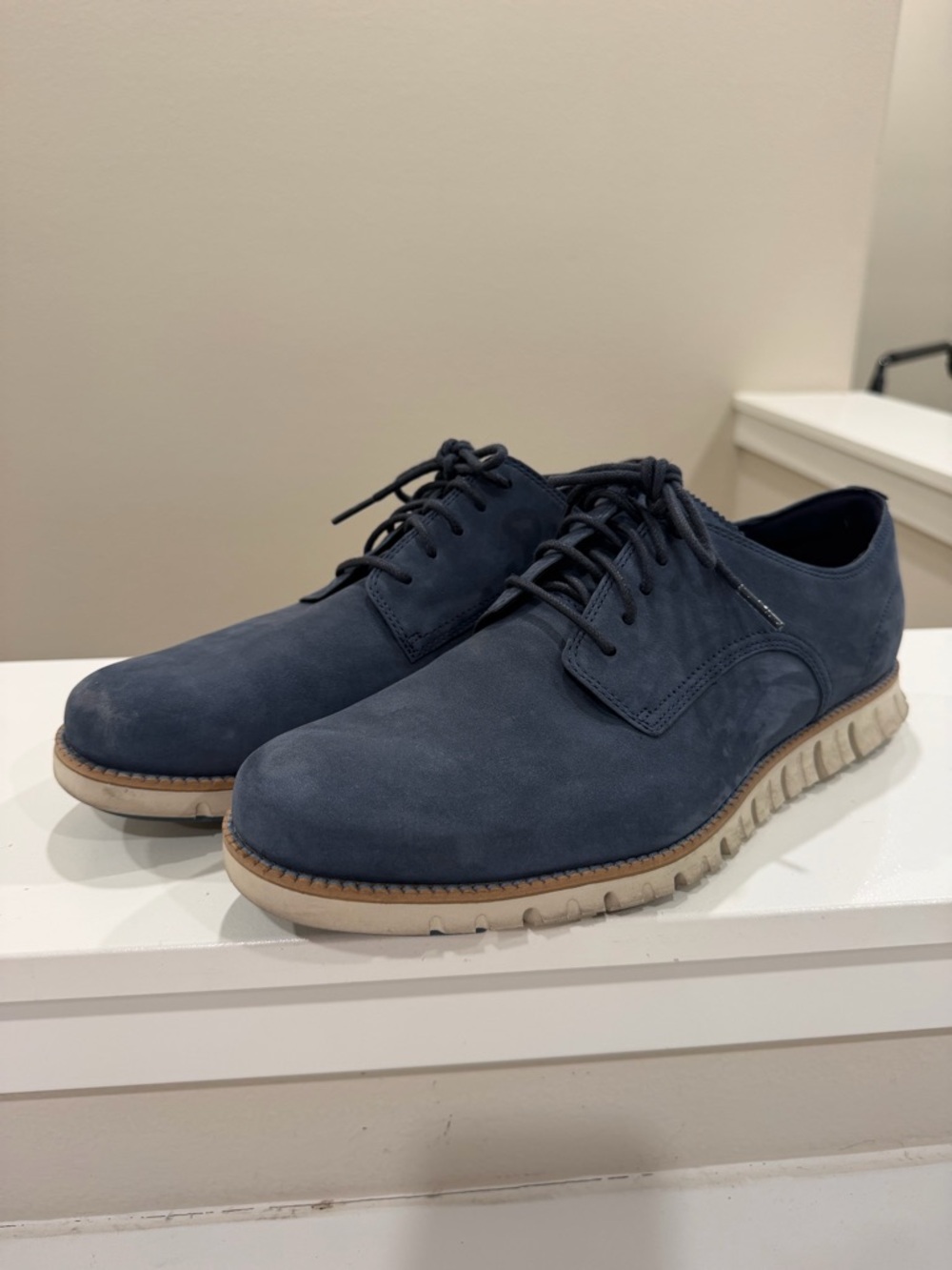 Cole Haan Navy Suede Dress Shoes with Tan Sole
